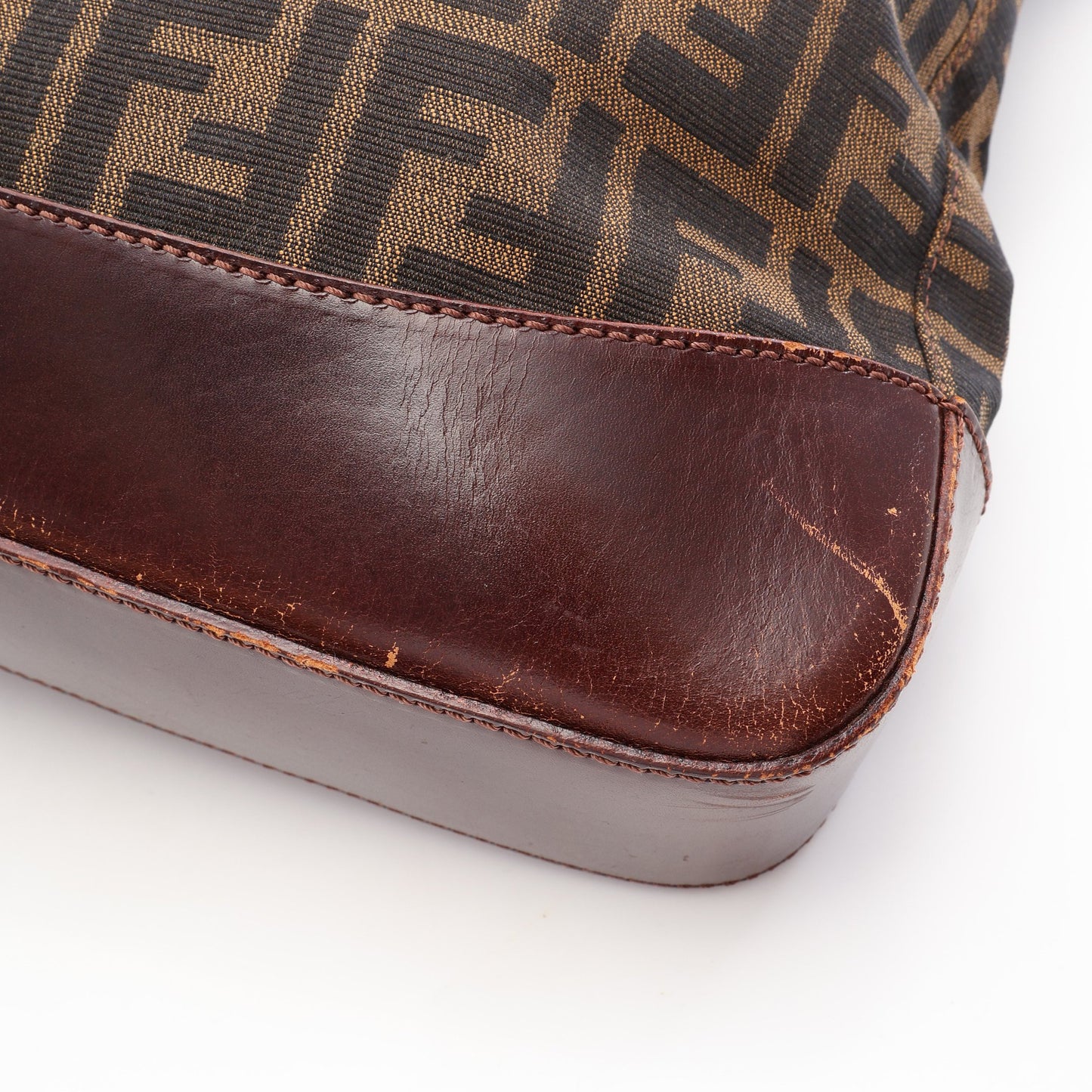 ズッカ ハンドバッグ トートバッグ キャンバス レザー ブラウン ダークブラウン フェンディ バッグ FENDI