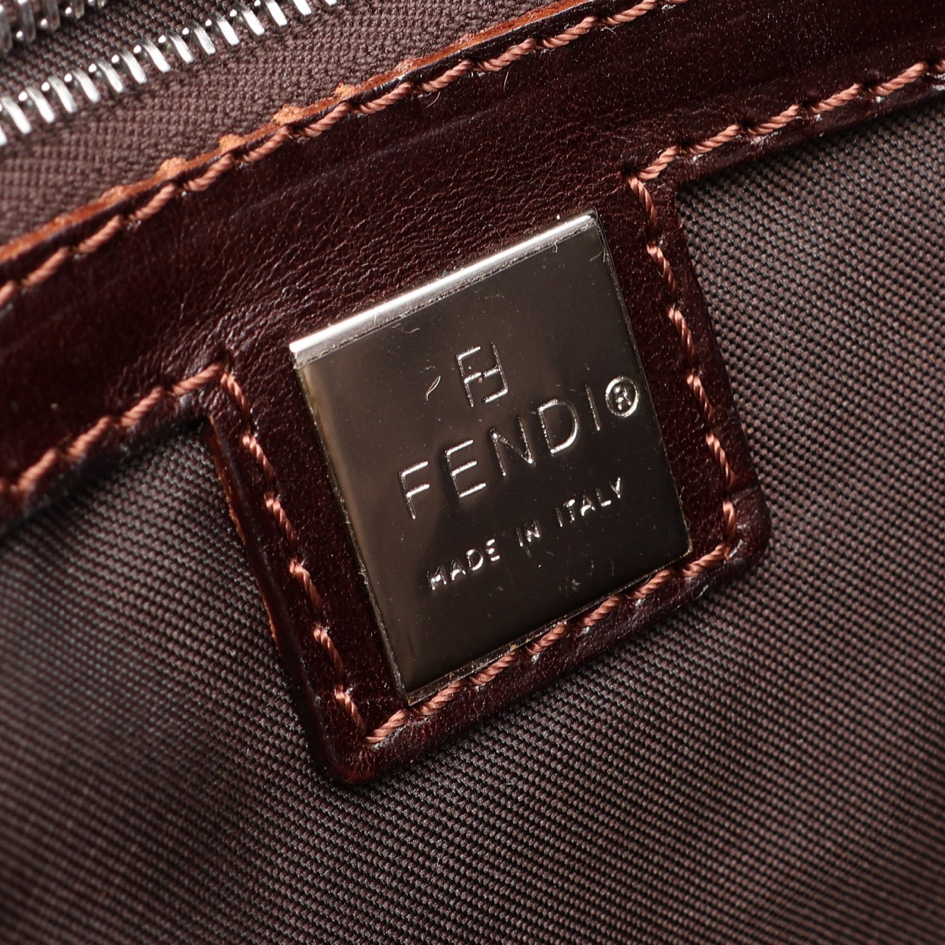 ズッカ ハンドバッグ トートバッグ キャンバス レザー ブラウン ダークブラウン フェンディ バッグ FENDI