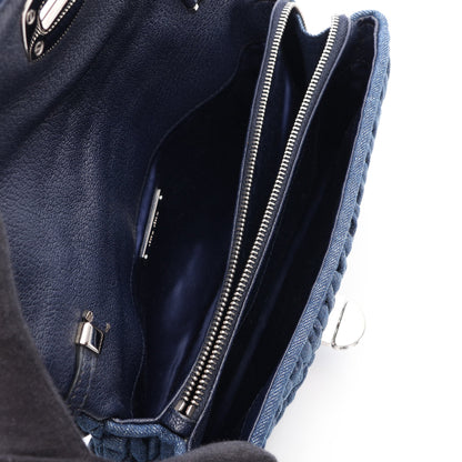 DENIM CRYSTAL マテラッセ ショルダーバッグ デニム レザー ネイビー ミュウミュウ