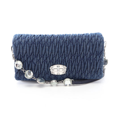 DENIM CRYSTAL マテラッセ ショルダーバッグ デニム レザー ネイビー ミュウミュウ