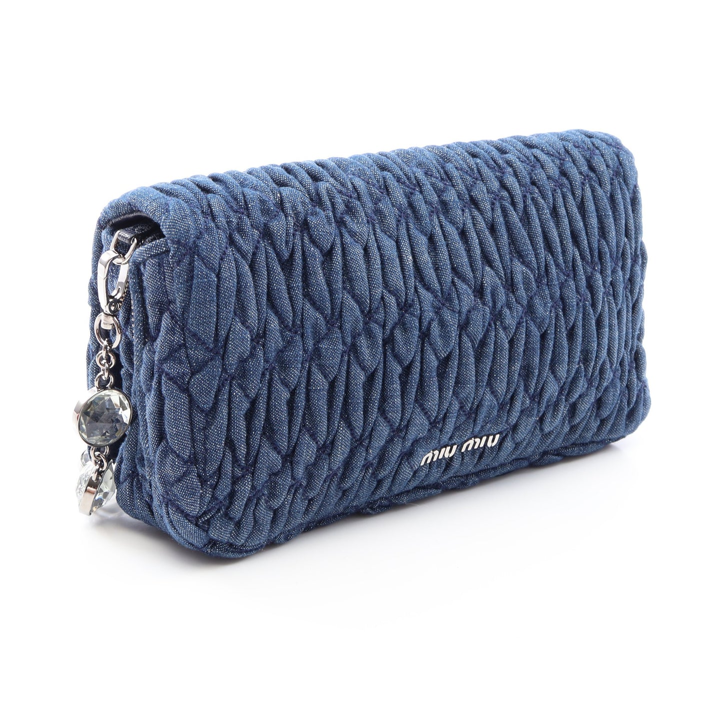 DENIM CRYSTAL マテラッセ ショルダーバッグ デニム レザー ネイビー ミュウミュウ