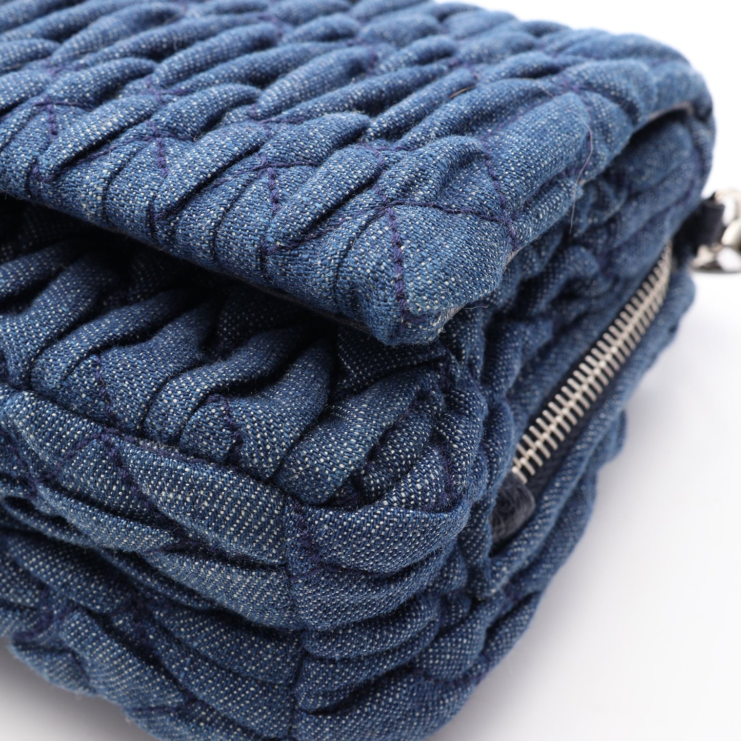 DENIM CRYSTAL マテラッセ ショルダーバッグ デニム レザー ネイビー ミュウミュウ