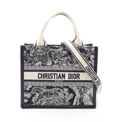 BOOK TOTE ブックトート スモール トワル ドゥ ジュイ リバース エンブロイダリー 2WAY ハンドバッグ トートバッグ キャンバス レザー ネイビー アイボリー クリスチャンディオール