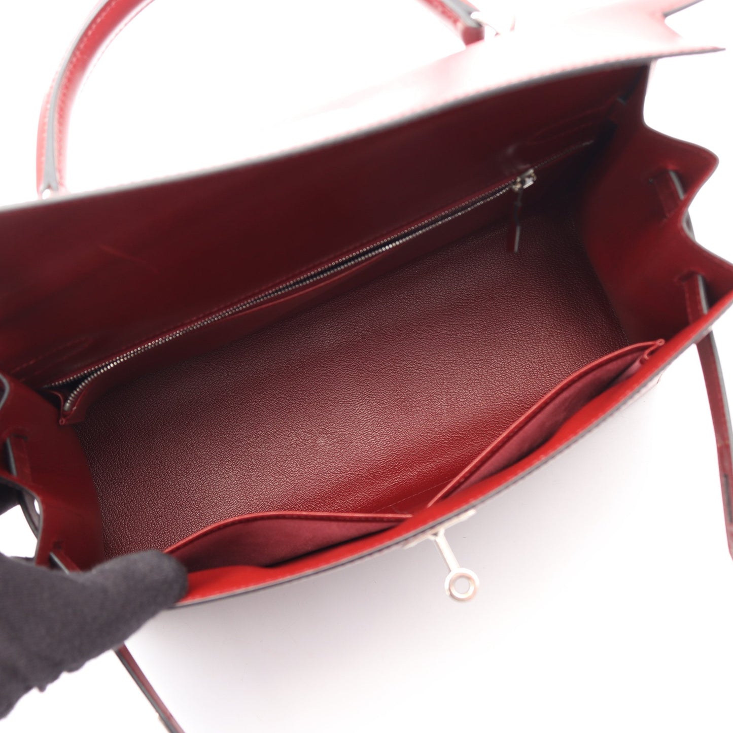 ケリー32 ルージュアッシュ 2WAY 外縫い ハンドバッグ ボックスカーフ ボルドー シルバー金具 □E刻印 エルメス