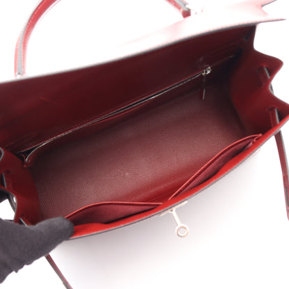 ケリー32 ルージュアッシュ 2WAY 外縫い ハンドバッグ ボックスカーフ ボルドー シルバー金具 □E刻印 エルメス