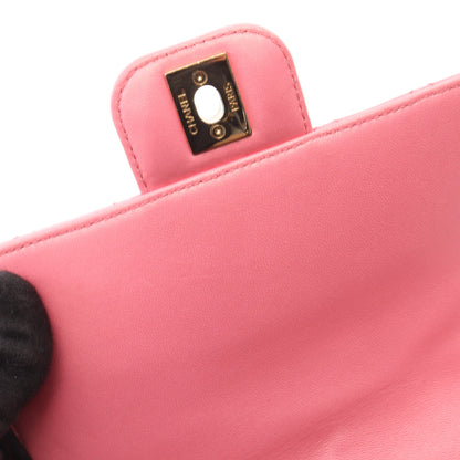 マトラッセ ミニフラップバッグ チェーンショルダーバッグ ラムスキン ピンク ゴールド金具 シャネル