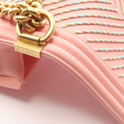 ボーイシャネル スモール チェーンショルダーバッグ レザー ピンク マルチカラー ゴールド金具 シャネル バッグ CHANEL