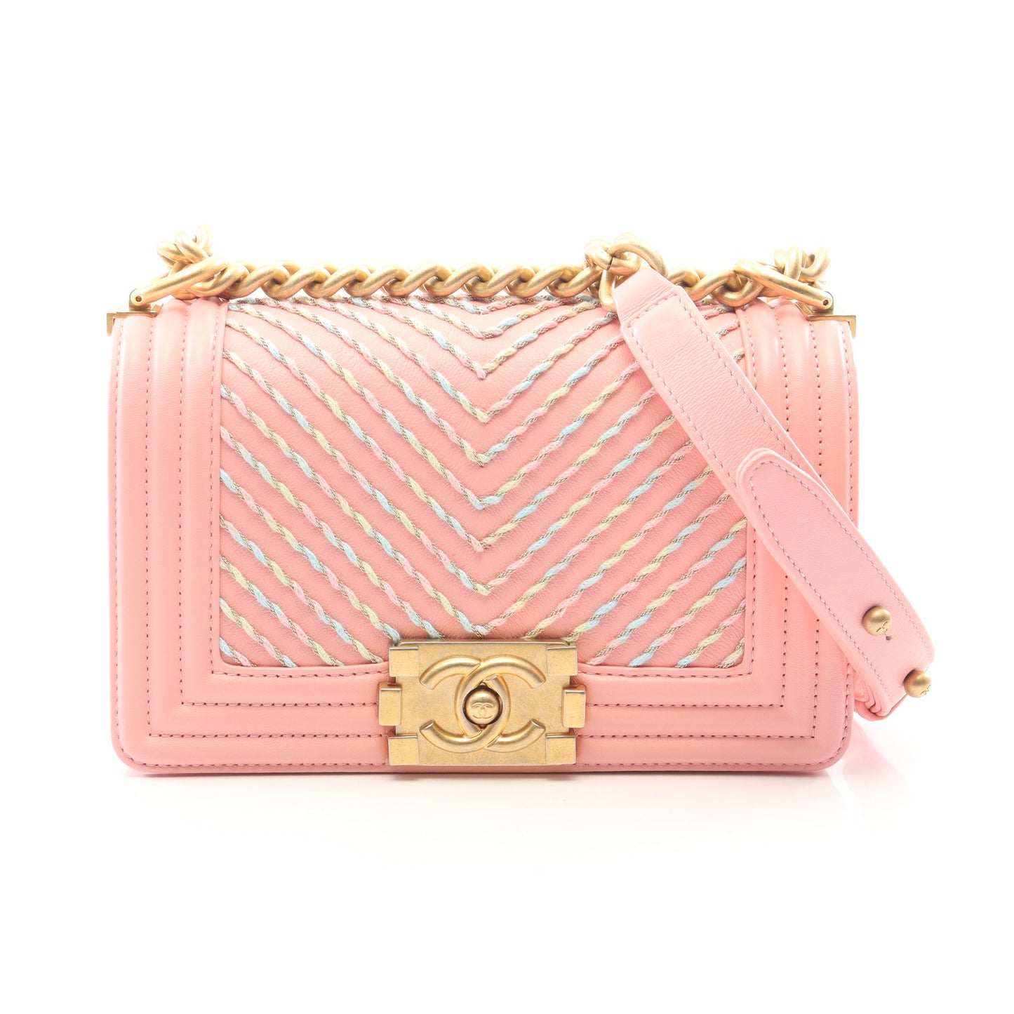 ボーイシャネル スモール チェーンショルダーバッグ レザー ピンク マルチカラー ゴールド金具 シャネル バッグ CHANEL