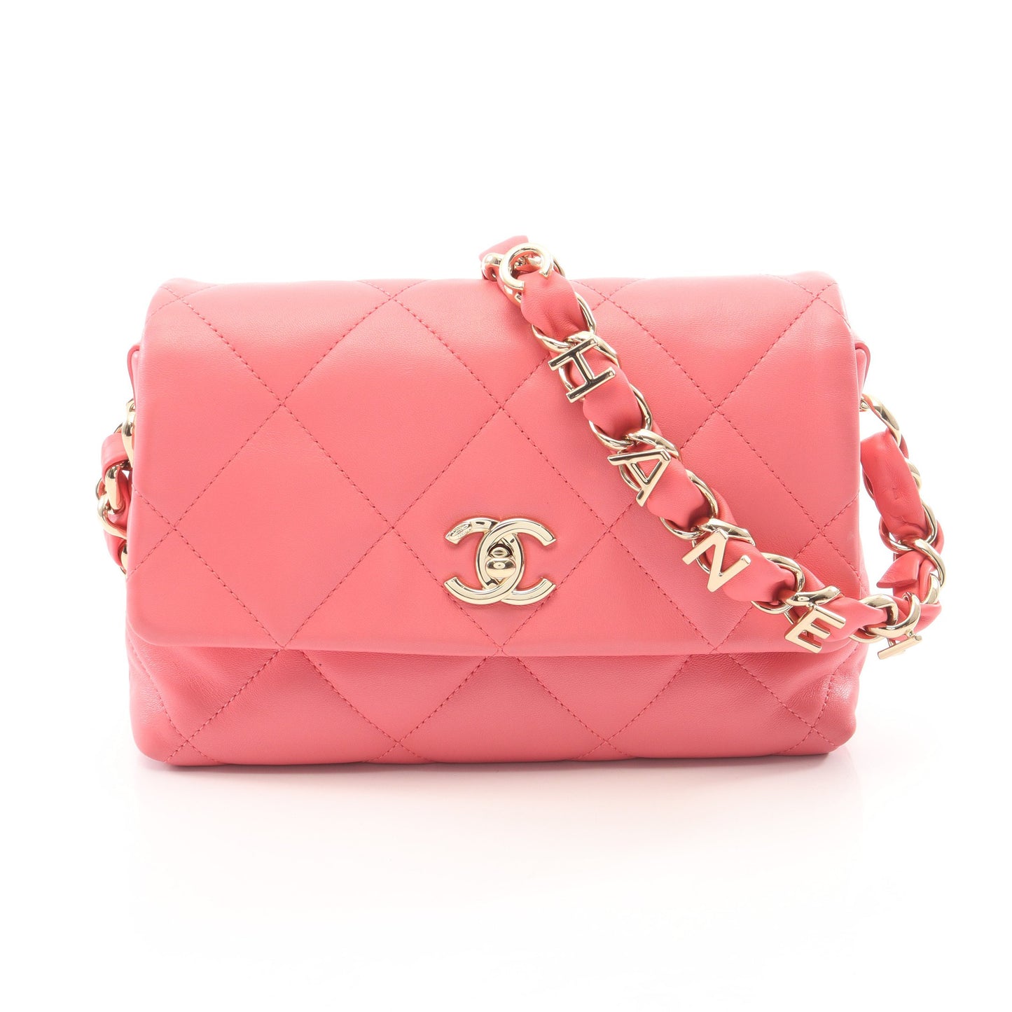 マトラッセ CHANELロゴ チェーンショルダーバッグ ラムスキン ピンク ゴールド金具 シャネル バッグ CHANEL