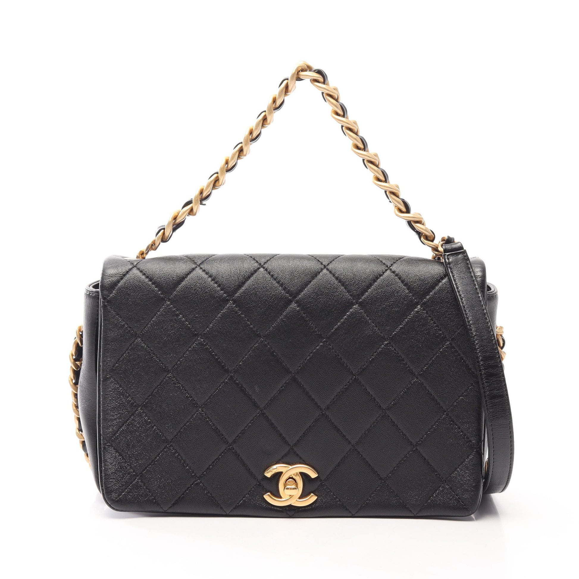 マトラッセ 2WAY チェーンショルダーバッグ レザー ブラック ゴールド金具 シャネル バッグ CHANEL