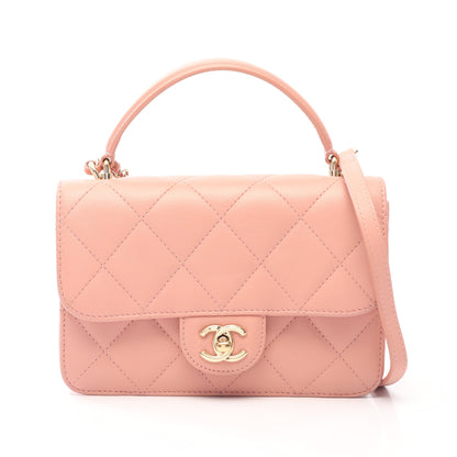 マトラッセ トップハンドル 2WAY チェーンショルダーバッグ レザー ピンク ゴールド金具 シャネル