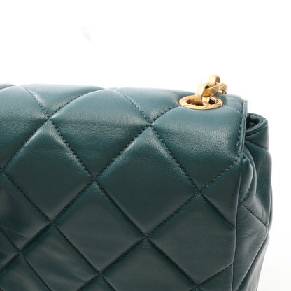 マトラッセ チェーンショルダーバッグ ラムスキン グリーン ゴールド金具 シャネル バッグ CHANEL