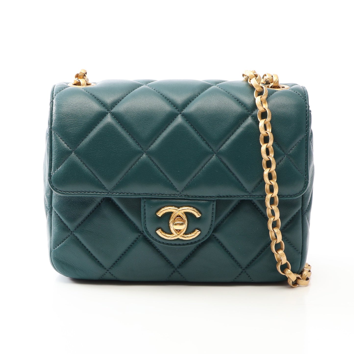 マトラッセ チェーンショルダーバッグ ラムスキン グリーン ゴールド金具 シャネル バッグ CHANEL