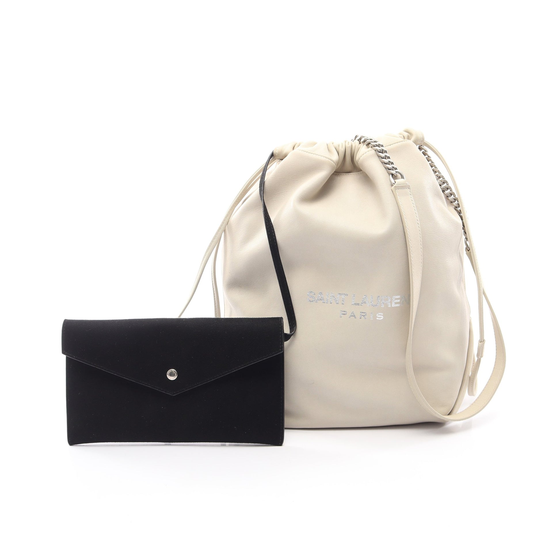 TEDDY テディ ポーチ付き 巾着 チェーンショルダーバッグ レザー アイボリー サンローランパリ バッグ SAINT LAURENT PARIS