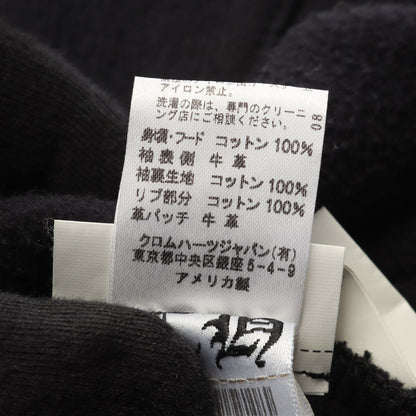 セメタリークロスパッチ レザー切替 裏起毛 プルオーバーパーカー コットン レザー ブラック クロムハーツ