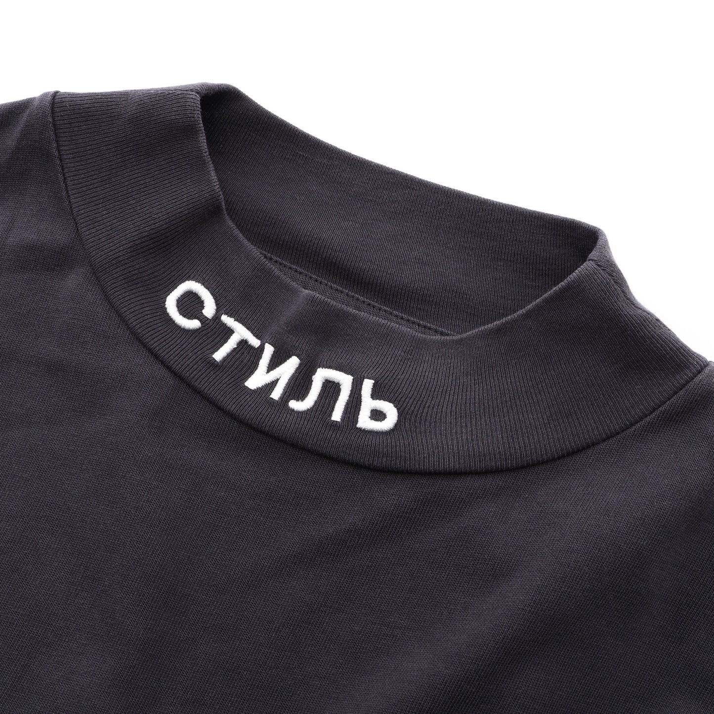 ロゴ刺繍 モックネック 長袖Tシャツ コットン ブラック ヘロンプレストン