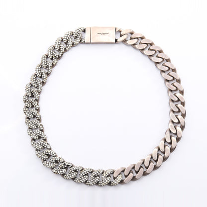 METAL CURB CHAIN NECKLACE メタルカーブ チェーン ネックレス GP ラインストーン シルバー サンローランパリ