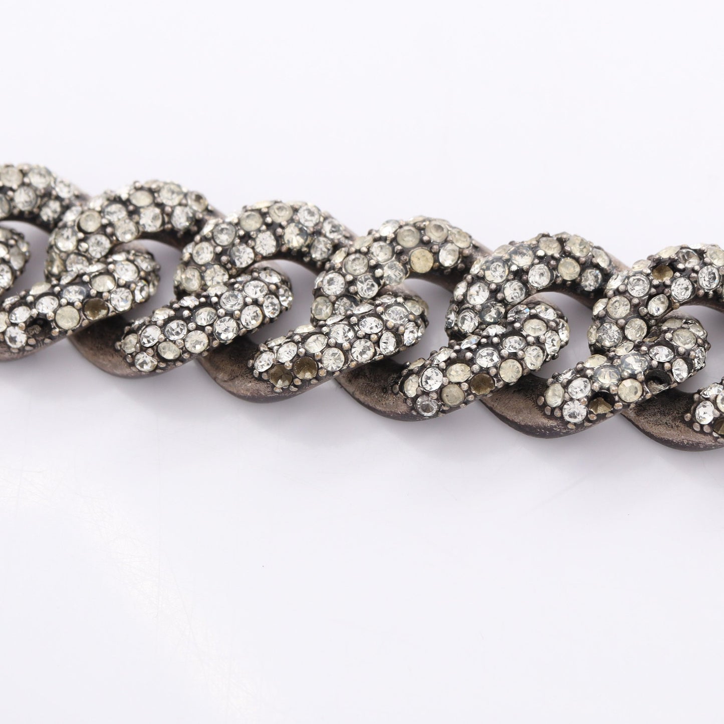 METAL CURB CHAIN NECKLACE メタルカーブ チェーン ネックレス GP ラインストーン シルバー サンローランパリ