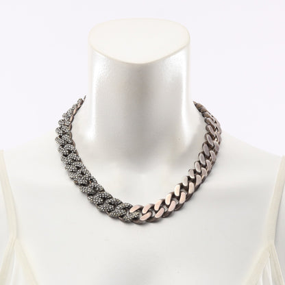METAL CURB CHAIN NECKLACE メタルカーブ チェーン ネックレス GP ラインストーン シルバー サンローランパリ