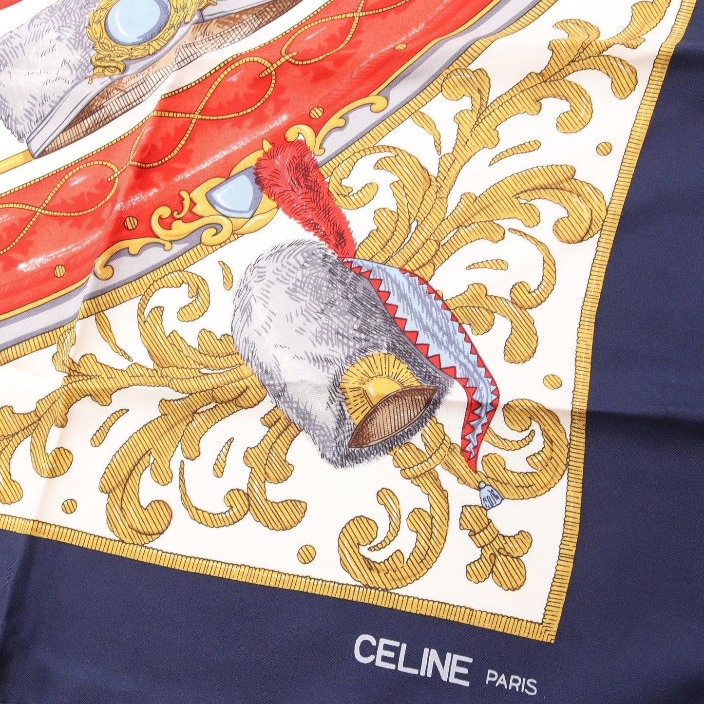 総柄 スカーフ シルク ネイビー レッド マルチカラー セリーヌ 財布・小物 CELINE