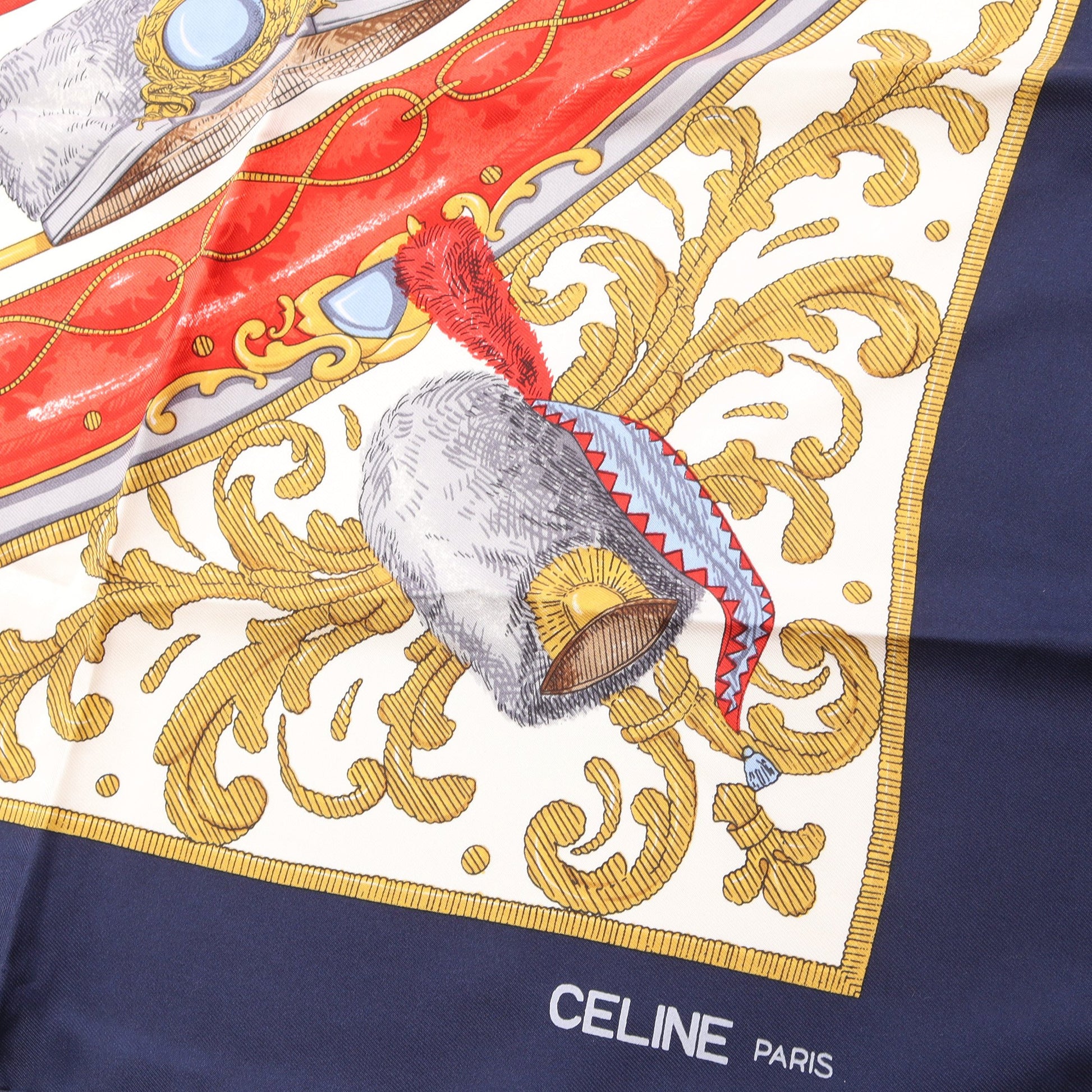総柄 スカーフ シルク ネイビー レッド マルチカラー セリーヌ 財布・小物 CELINE