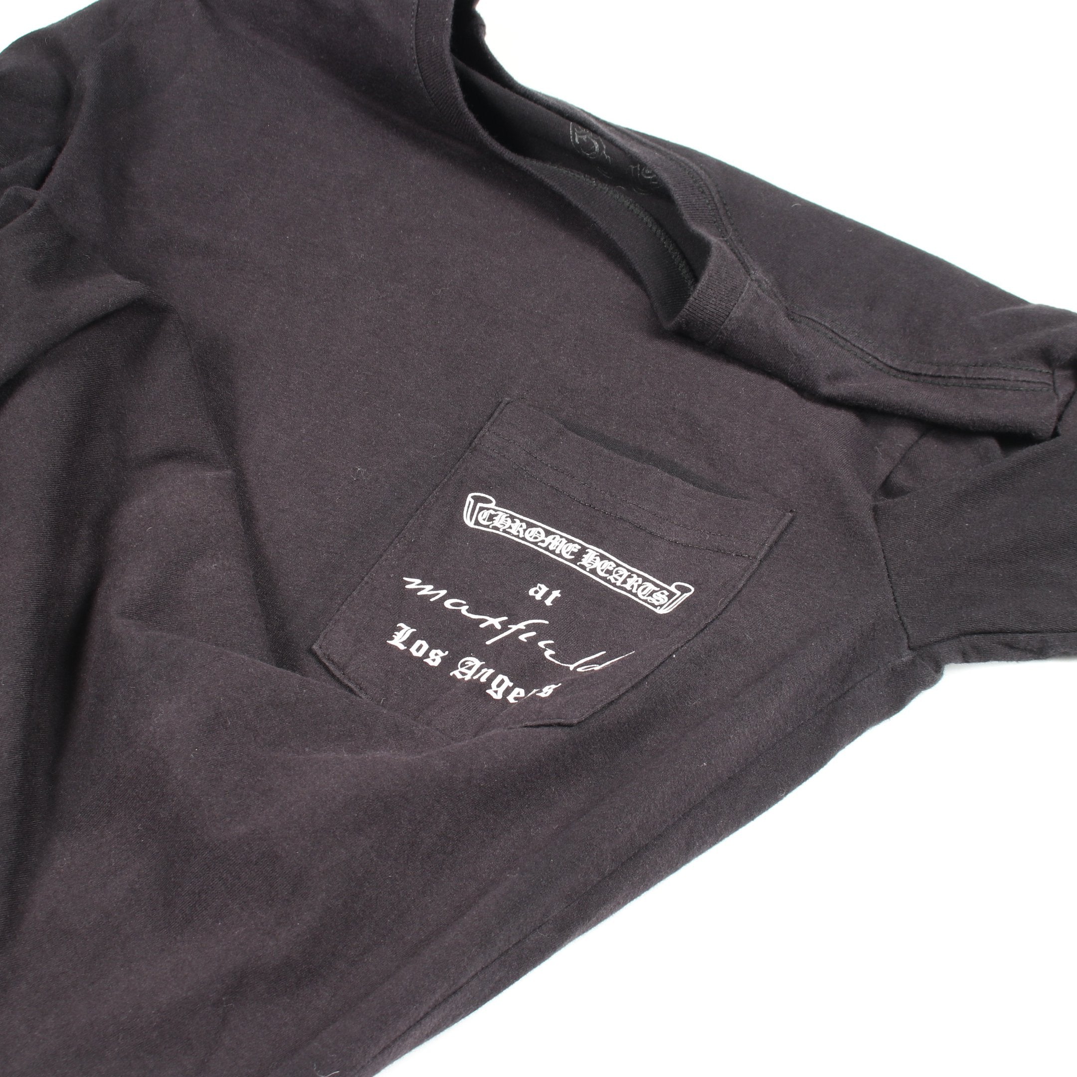ダガー バックプリント ポケット付き 長袖Tシャツ コットン ブラック