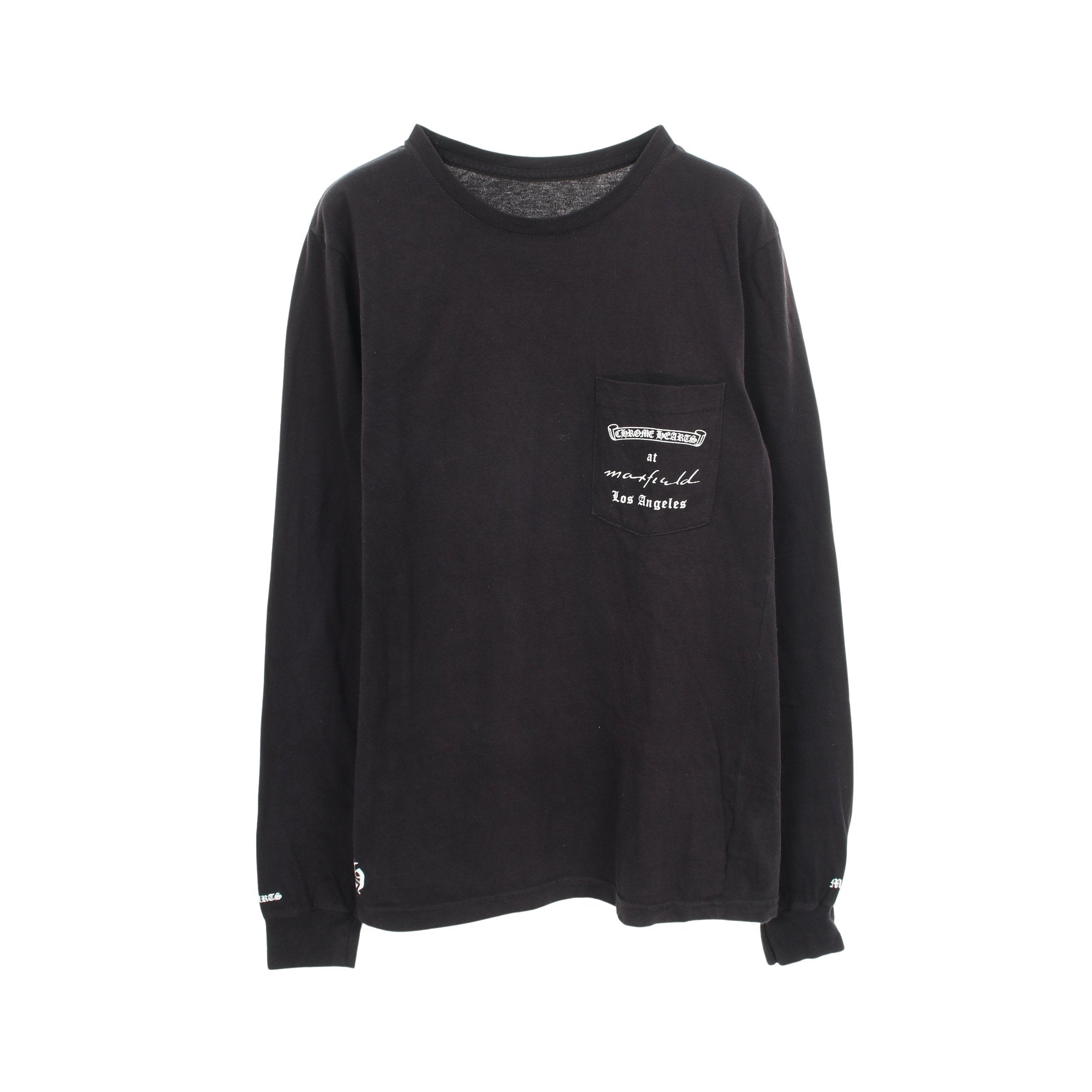 ダガー バックプリント ポケット付き 長袖Tシャツ コットン ブラック