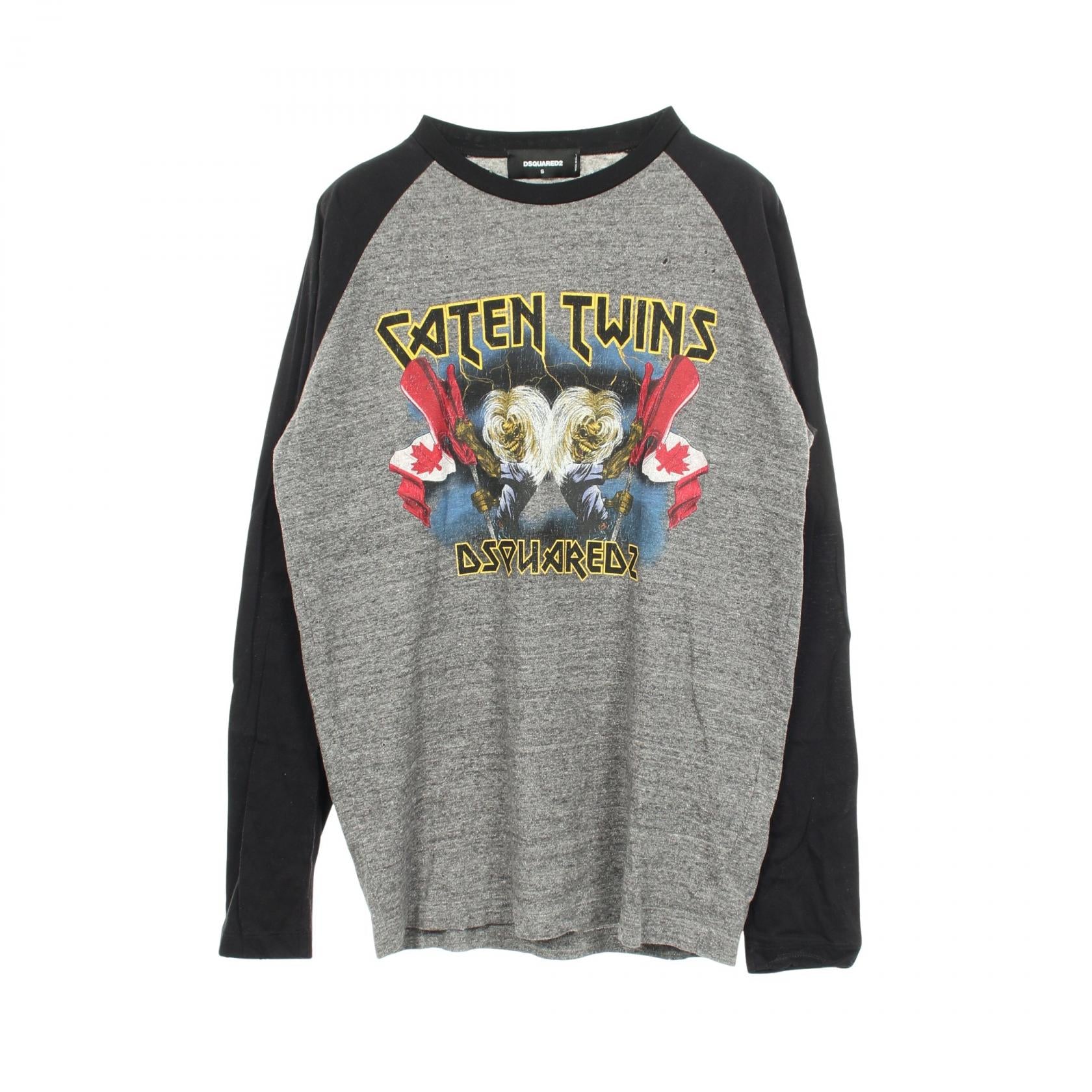 Caten Twins ラグランスリーブ ダメージ加工 長袖Tシャツ コットン グレー ブラック ディースクエアード トップス DSQUARED2