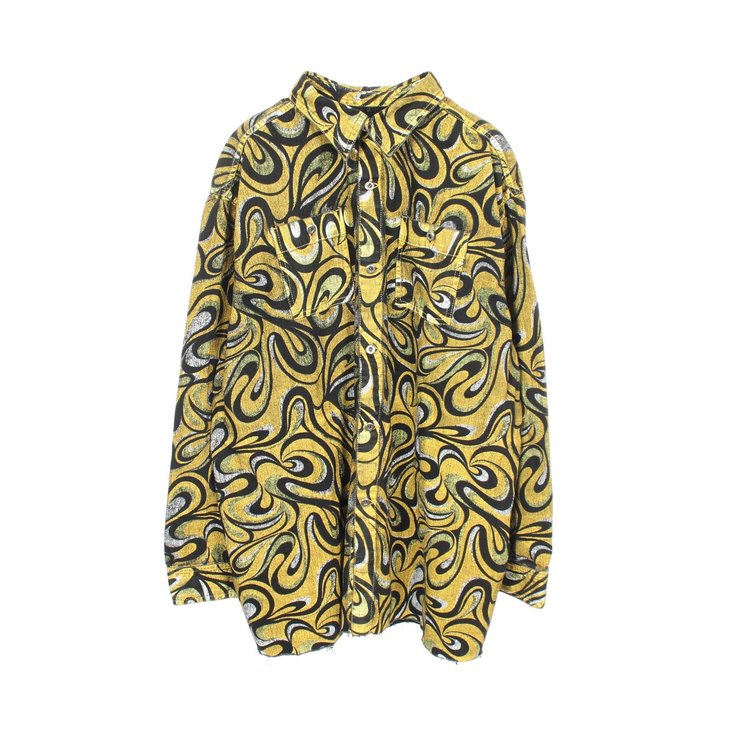 KIDILL × MINEDENIM 総柄 カットオフ シャツ ジャケット コットン イエロー ブラック キディル