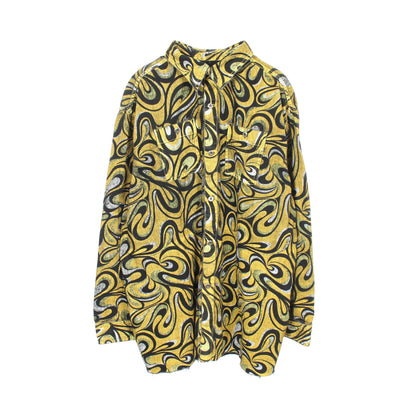 KIDILL × MINEDENIM 総柄 カットオフ シャツ ジャケット コットン イエロー ブラック キディル