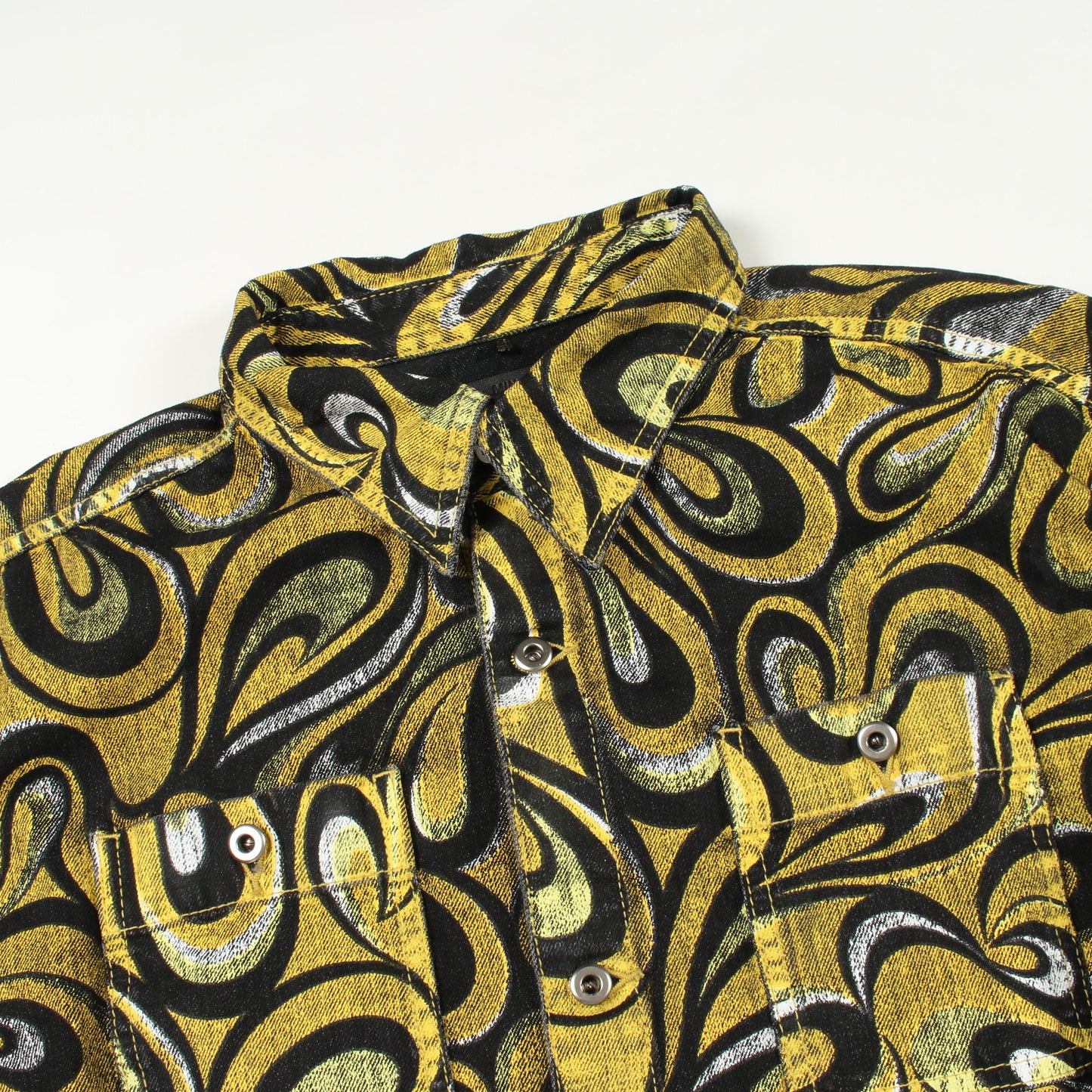 KIDILL × MINEDENIM 総柄 カットオフ シャツ ジャケット コットン イエロー ブラック キディル
