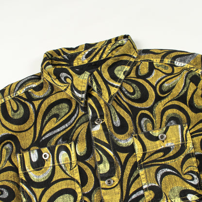KIDILL × MINEDENIM 総柄 カットオフ シャツ ジャケット コットン イエロー ブラック キディル