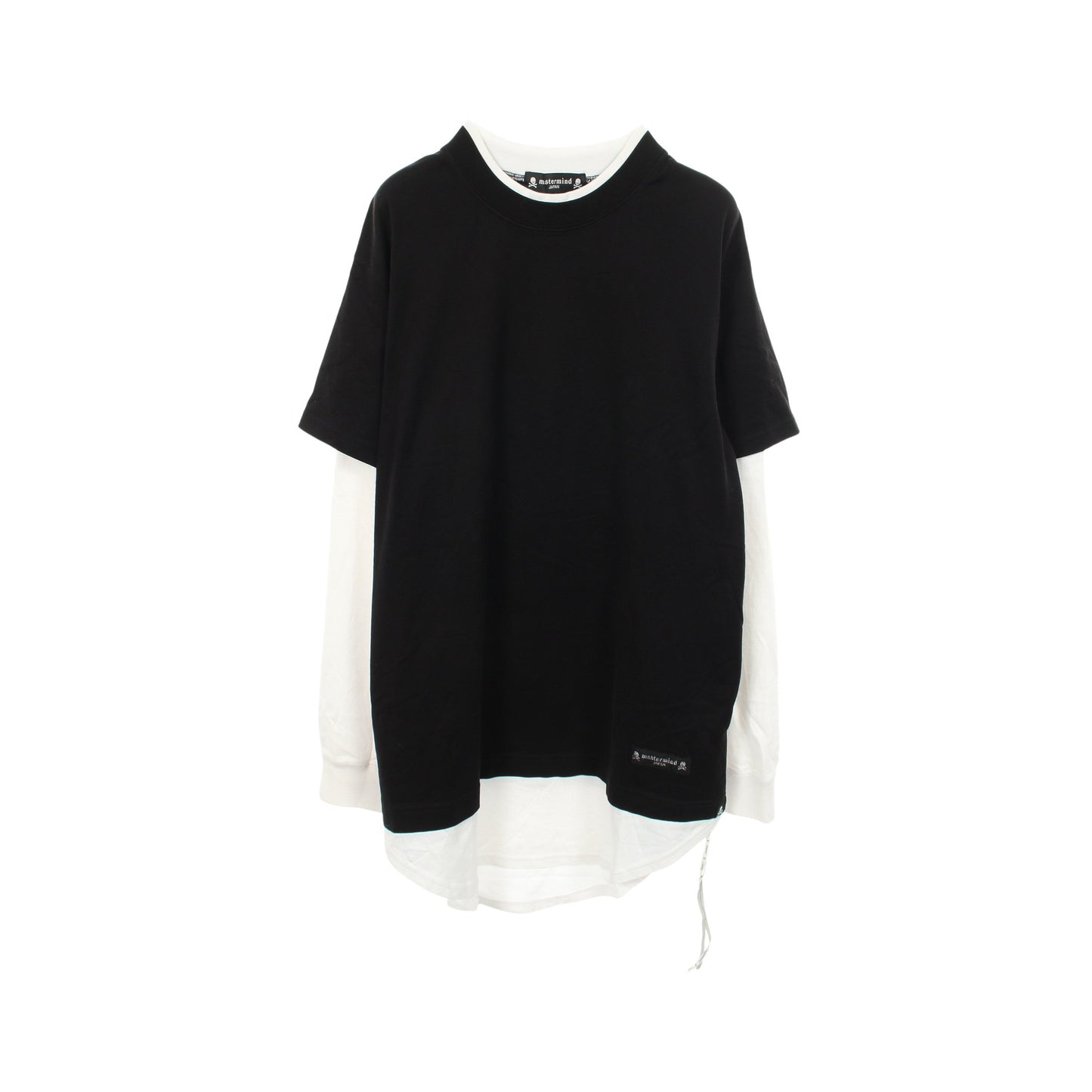 レイヤード バックプリント 長袖Tシャツ コットン ブラック ホワイト マスターマインドジャパン