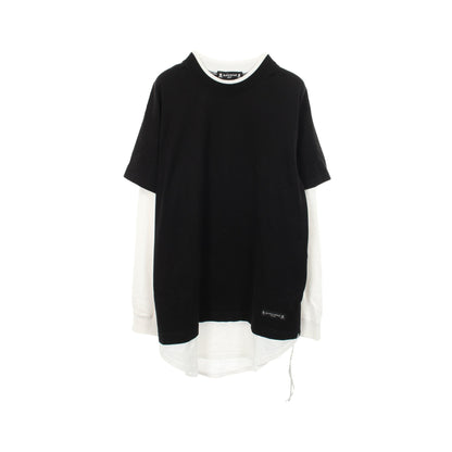 レイヤード バックプリント 長袖Tシャツ コットン ブラック ホワイト マスターマインドジャパン