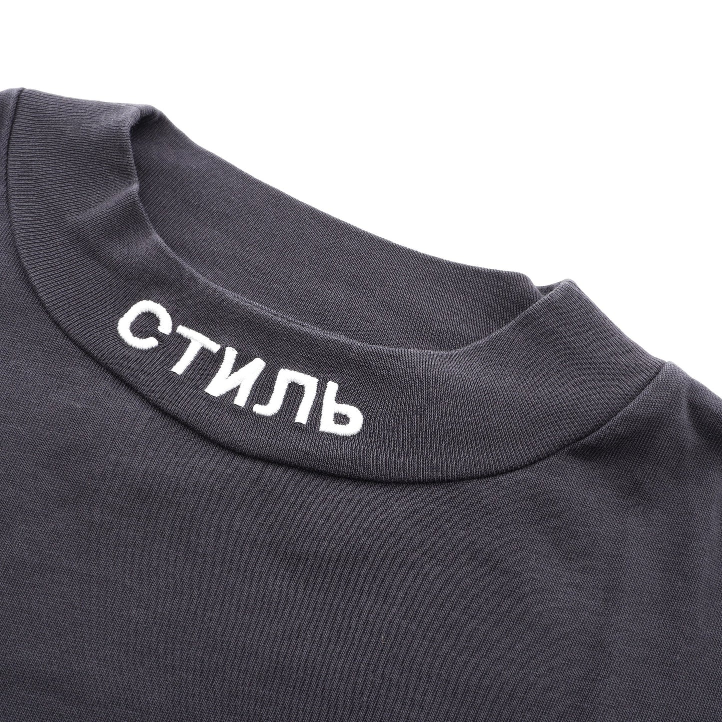 ロゴ刺繍 モックネック 半袖Tシャツ コットン ブラック ヘロンプレストン