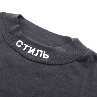 ロゴ刺繍 モックネック 半袖Tシャツ コットン ブラック ヘロンプレストン