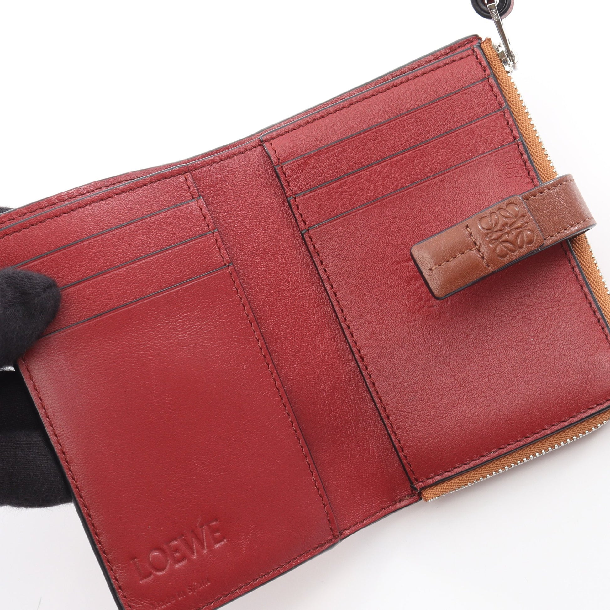 スリム ジップ バイフォールド ウォレット 二つ折り財布 レザー ブラウン レッド ロエベ 財布・小物 LOEWE