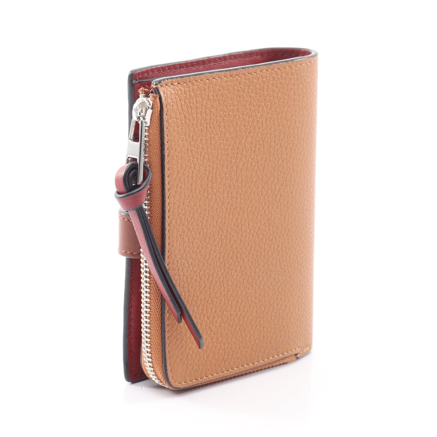 スリム ジップ バイフォールド ウォレット 二つ折り財布 レザー ブラウン レッド ロエベ 財布・小物 LOEWE
