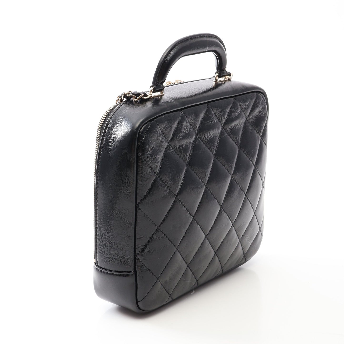 マトラッセ トップハンドル 2WAY チェーンショルダーバッグ レザー ブラック ゴールド金具 シャネル