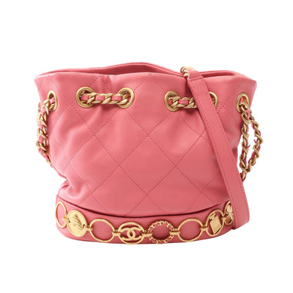 マトラッセ チェーンショルダーバッグ ラムスキン ピンク ゴールド金具 シャネル バッグ CHANEL