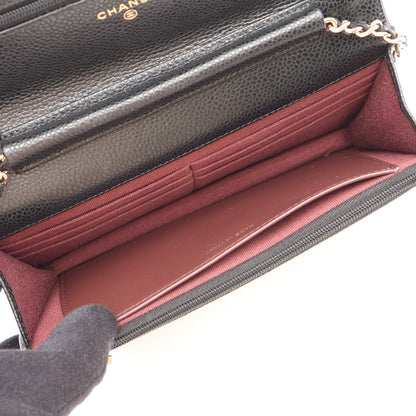 マトラッセ チェーンウォレット キャビアスキン ブラック ゴールド金具 シャネル