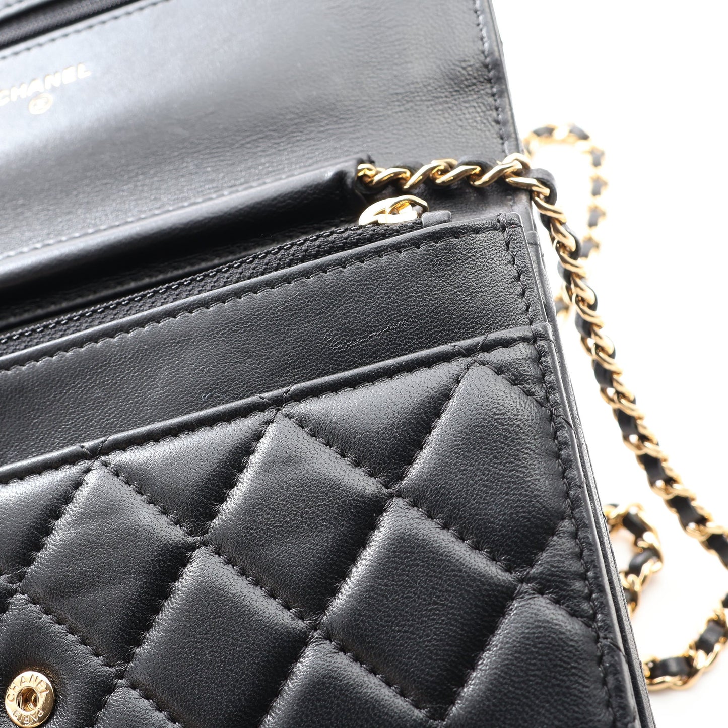 マトラッセ チェーンウォレット ラムスキン ブラック ゴールド金具 シャネル