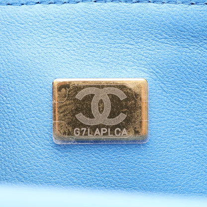 マトラッセ トップハンドル ミニ フラップ 2WAY チェーンショルダーバッグ ラムスキン ライトブルー ゴールド金具 シャネル