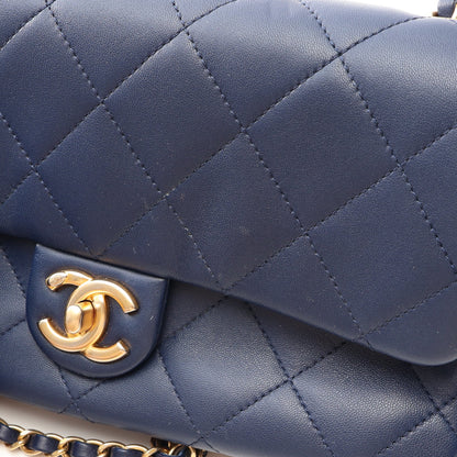 マトラッセ 2WAY チェーンショルダーバッグ ラムスキン ネイビー ゴールド金具 シャネル