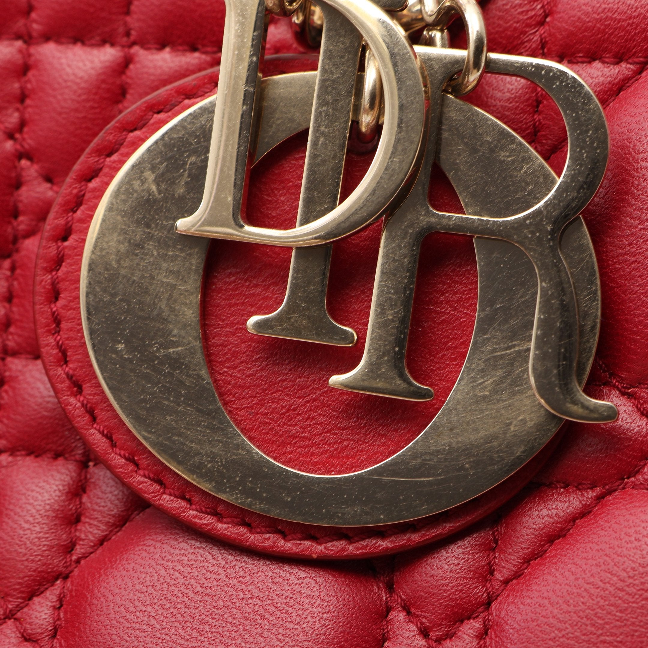 LADY DIOR MY ABCDIOR カナージュ 2WAY ハンドバッグ レザー レッド