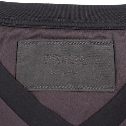 Vネック 切替 半袖Tシャツ コットン ブラック プラダ トップス PRADA