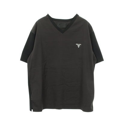 Vネック 切替 半袖Tシャツ コットン ブラック プラダ トップス PRADA