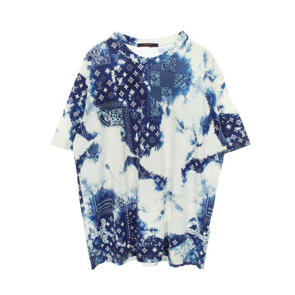 モノグラムバンダナプリント クルーネック 半袖Tシャツ コットン ホワイト ブルー ルイヴィトン トップス LOUIS VUITTON