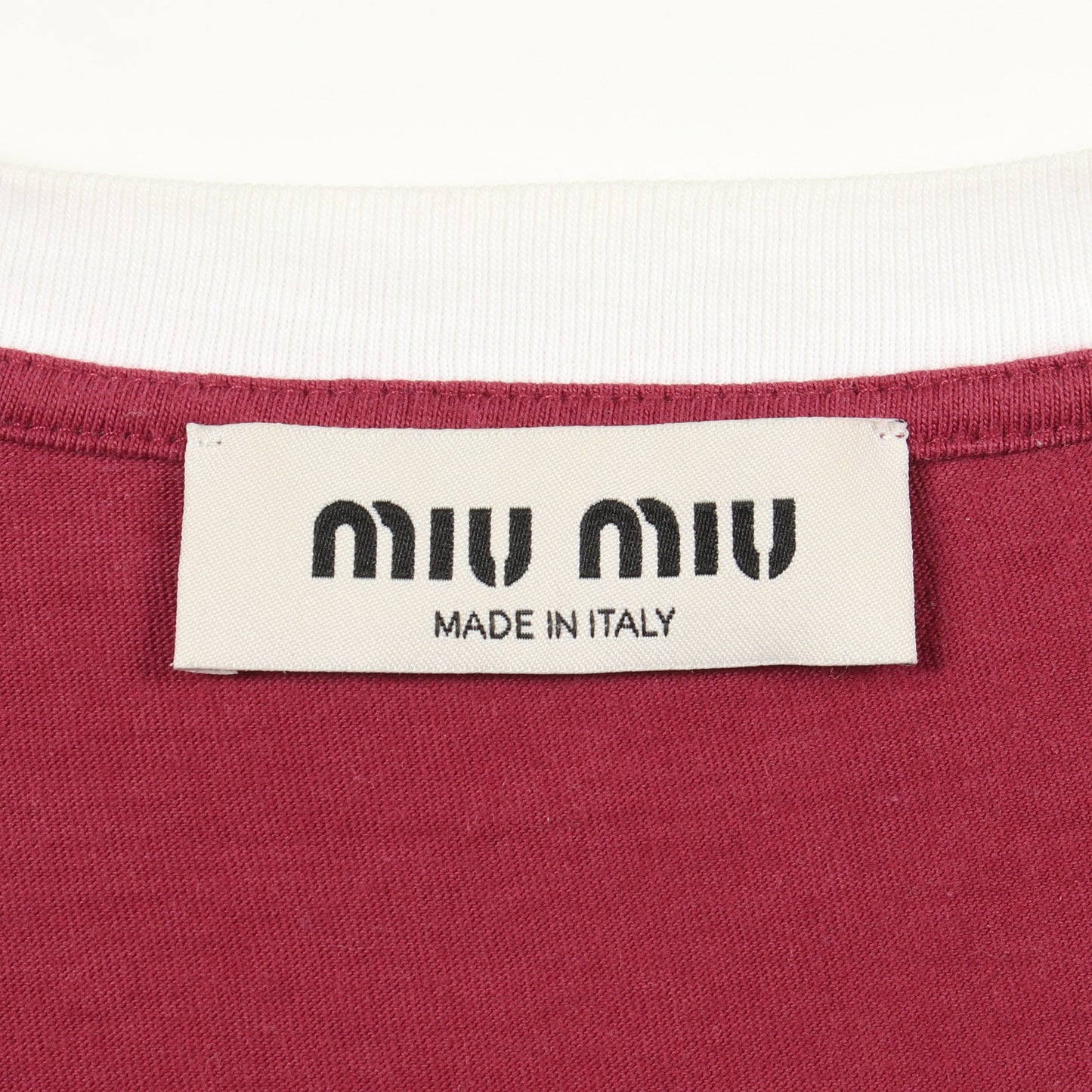 ロゴプリント 半袖Tシャツ コットン ボルドー ホワイト ミュウミュウ