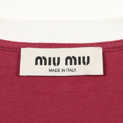 ロゴプリント 半袖Tシャツ コットン ボルドー ホワイト ミュウミュウ